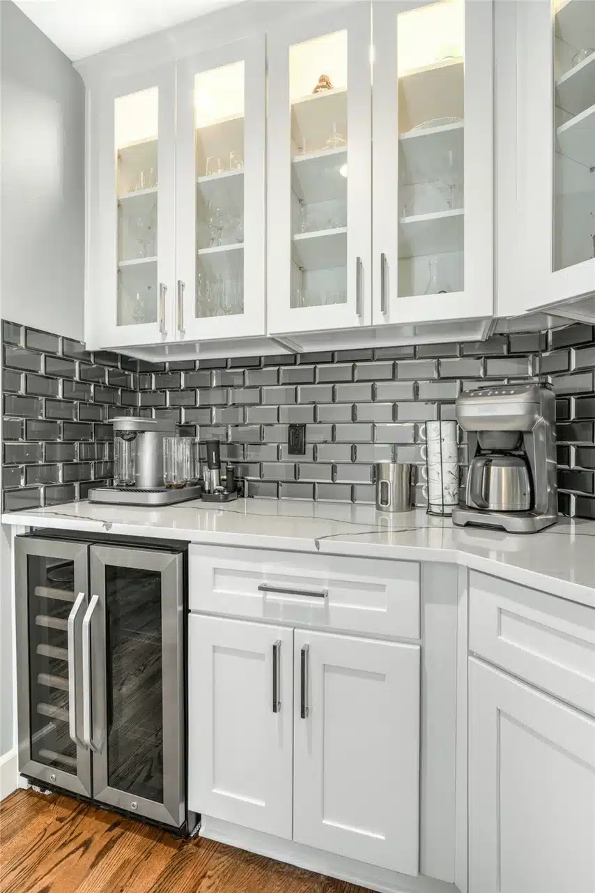 - project image Separate wet bar with sink beside the completed Redmond kitchen remodel