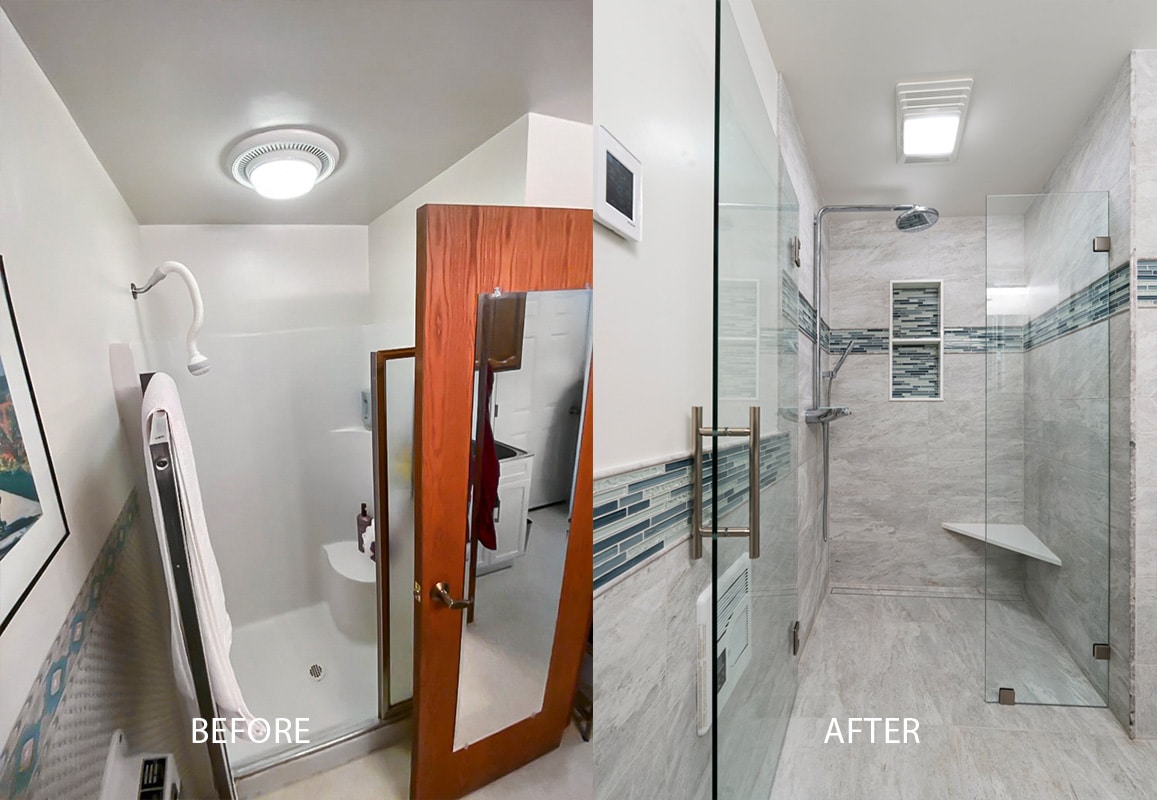 before after tiny bathroom renovation shower