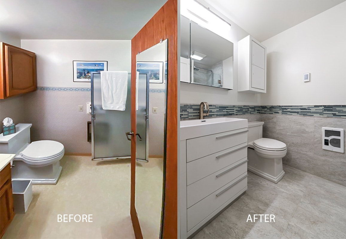 before after tiny bathroom renovation