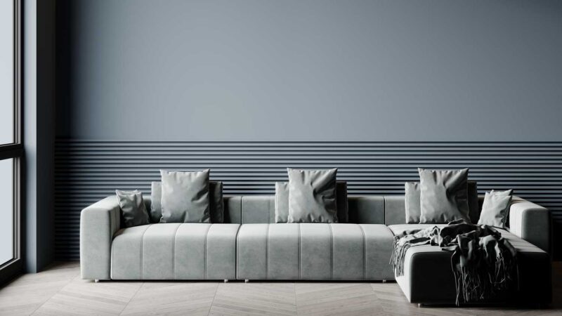 navy blue accent wall with gray walls
