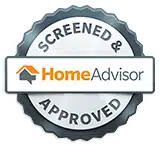 Seal of approval badge with the words 'Screened & Approved' above the HomeAdvisor logo.