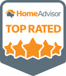 HomeAdvisor Top Rated badge featuring five orange stars and the company logo.