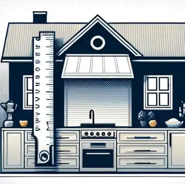 Illustration of a stylized house with a large measuring tape alongside, symbolizing renovation and precise planning.