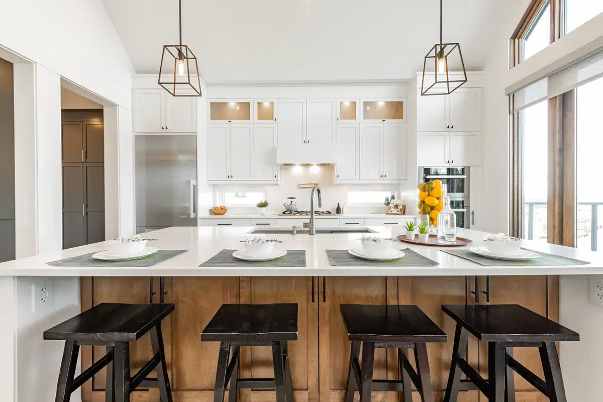 Delve into the details of a Home Projects, kitchen transformation, featuring a spacious island as the centerpiece of design and functionality.