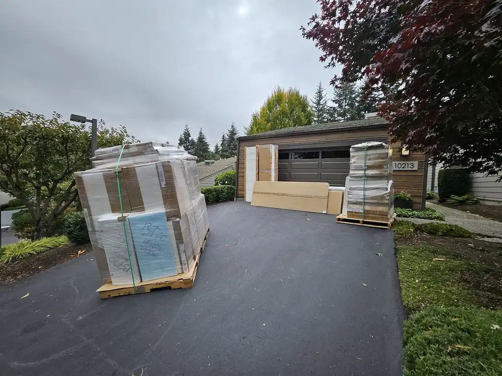 European-style cabinet delivery for the Bellevue kitchen remodel