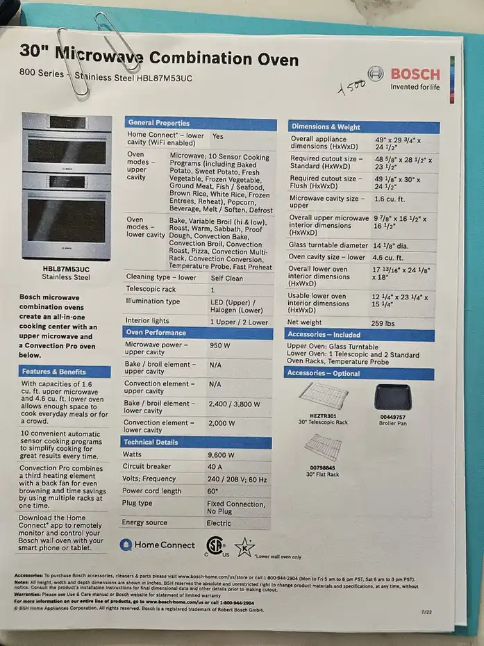 Built-in microwave and oven dimensions for Bellevue kitchen cabinet planning
