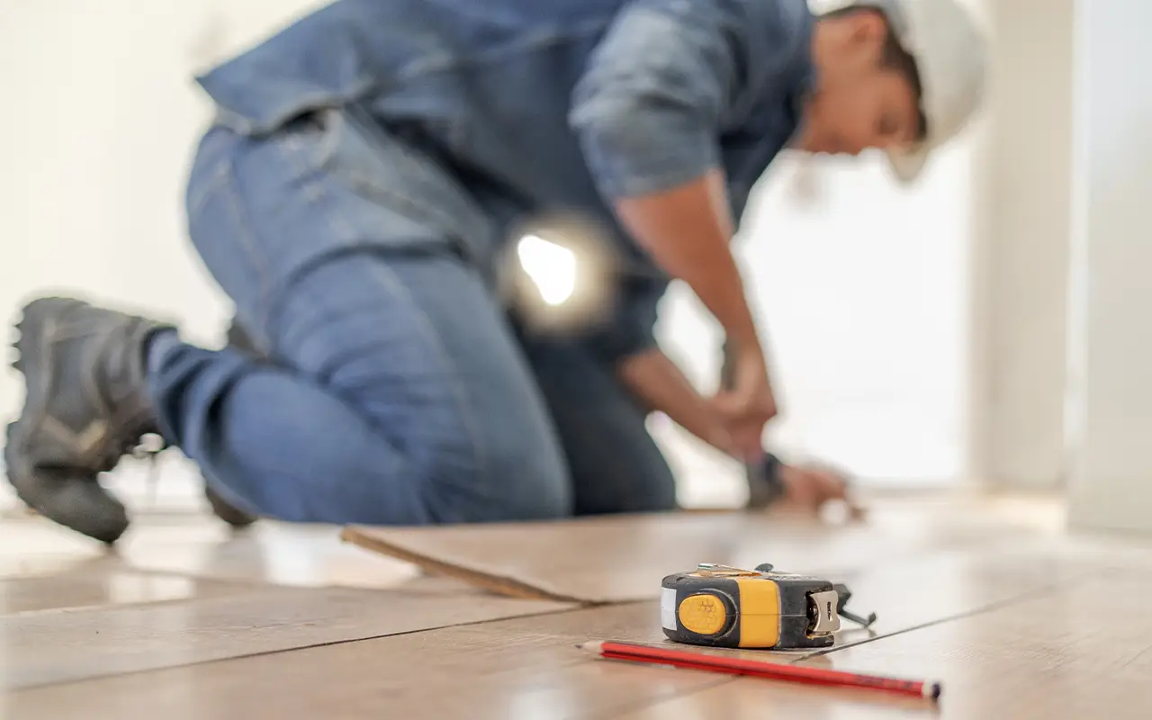 Floor installation after water damage repair Installing new flooring after water damage repair inside a residential home