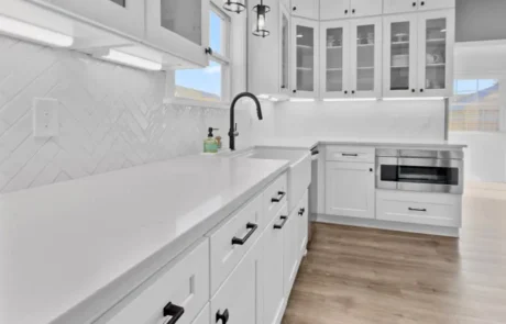 Corner Cabinet Detail Kitchen Remodel Edgewood WA Corner glass cabinets in Edgewood WA kitchen remodel