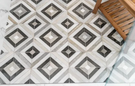 Shower floor tile pattern detail Geometric patterned tile installed on shower floor