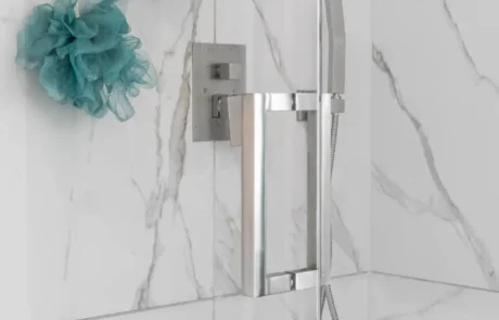 Custom Shower Niche Tile Detail in Puyallup Custom tiled shower niche in Puyallup bathroom remodel with geometric accent tile