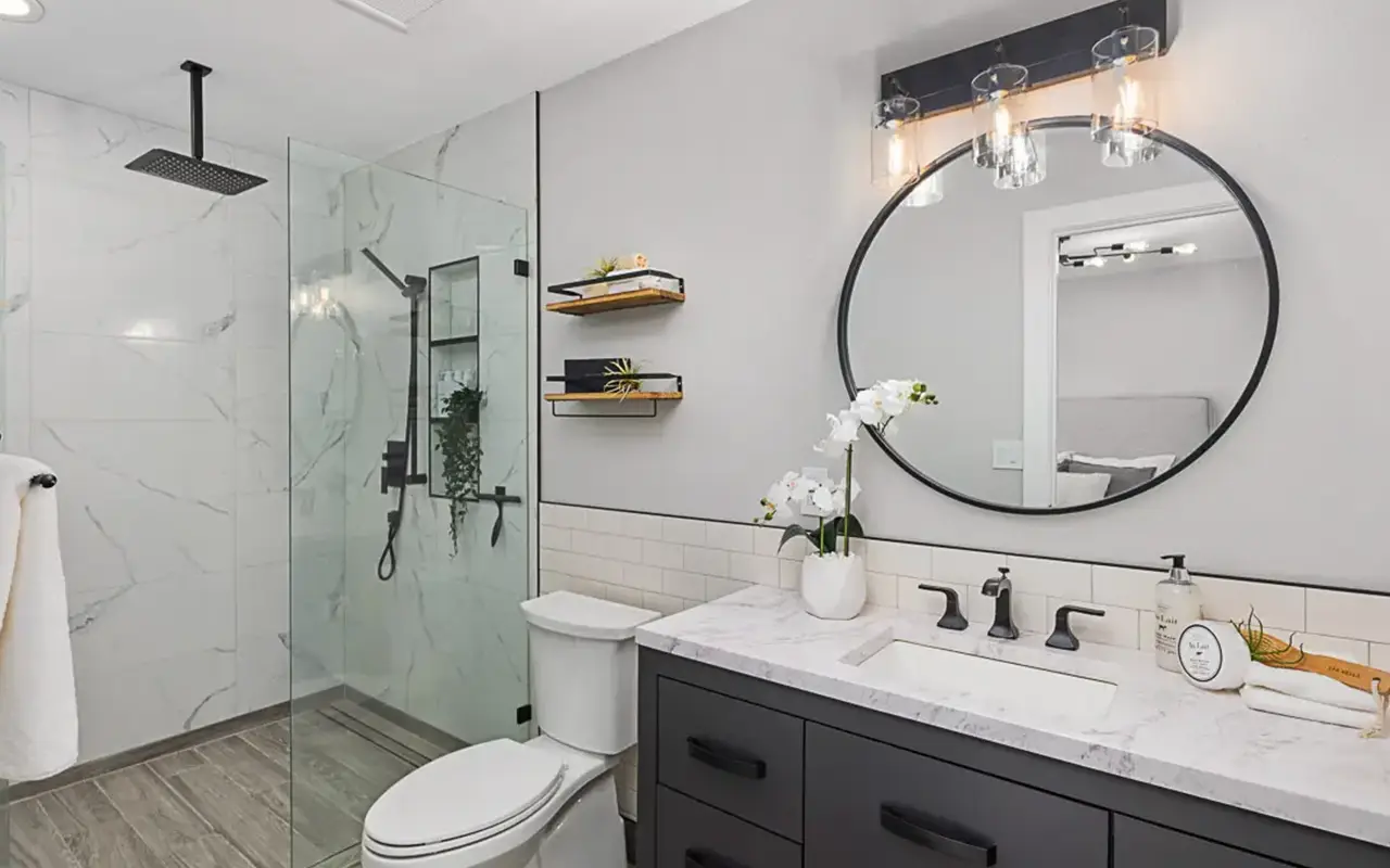 home remodeling canton ohio modern bathroom remodel walk in shower vanity