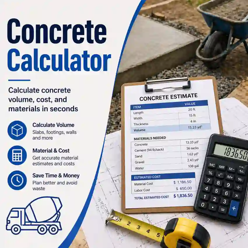 Concrete calculator for estimating concrete volume
