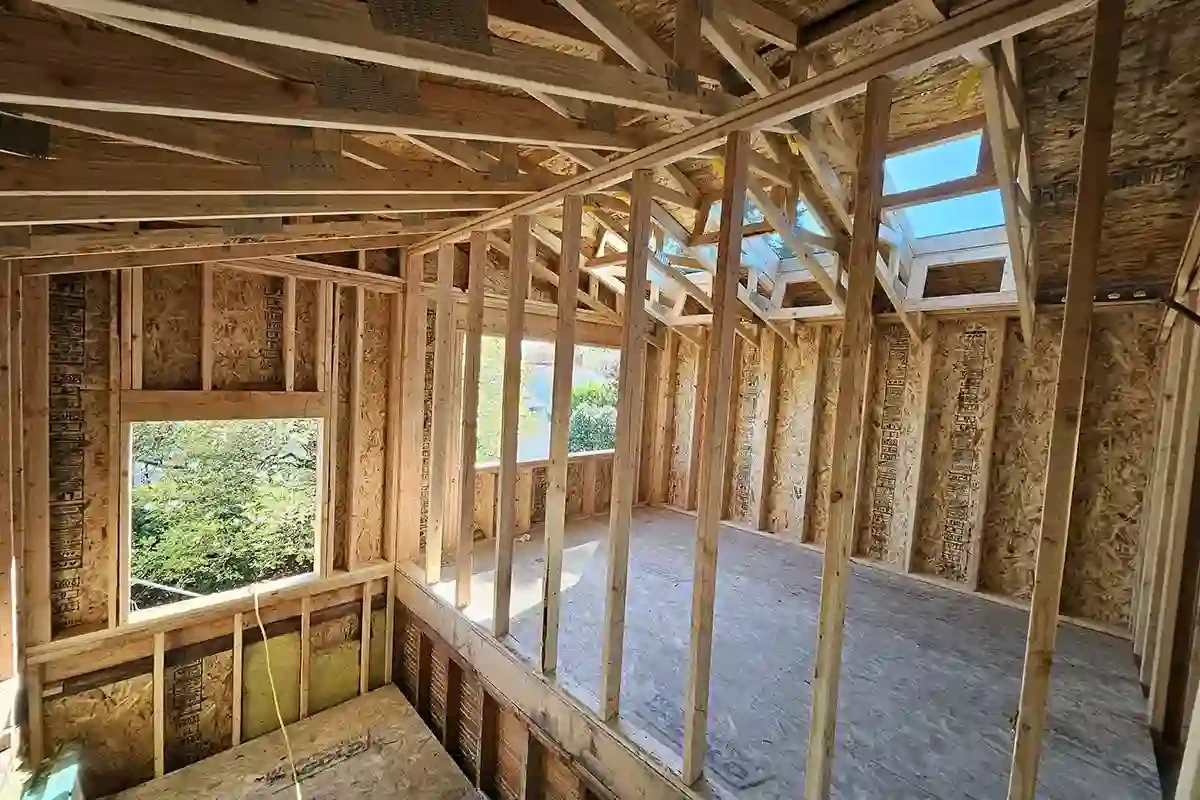Akron Home Renovation Framing Stage Example Home renovation framing stage example with new wall framing and construction work in progress
