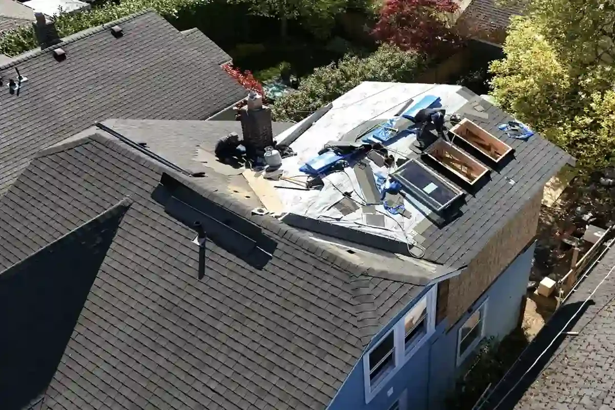 Akron Home Renovation Roofing Stage Example Home renovation roofing stage example with roof framing and exterior construction in progress