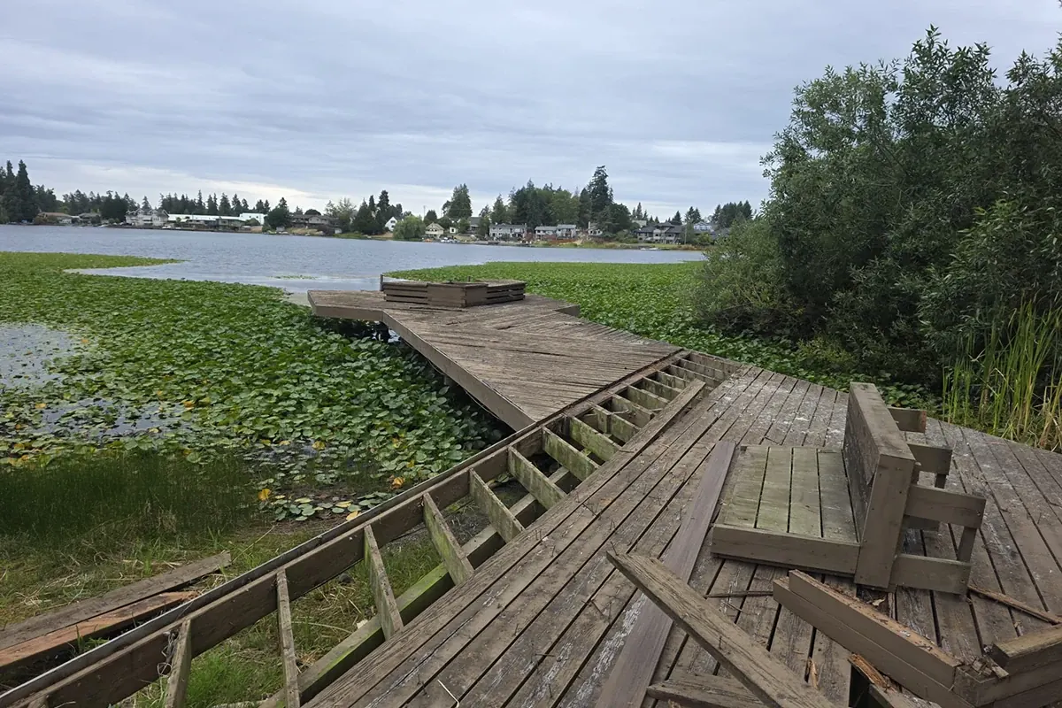 - project image The old wood dock at the Edgewood property before replacement.